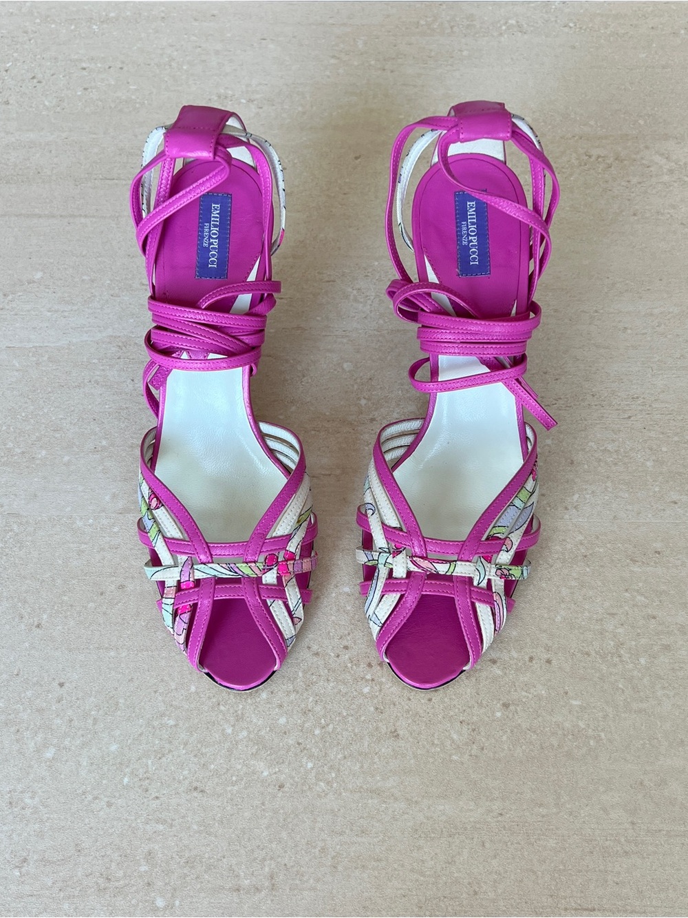 Emilio Pucci Fuchsia Multicolor Strappy Heels